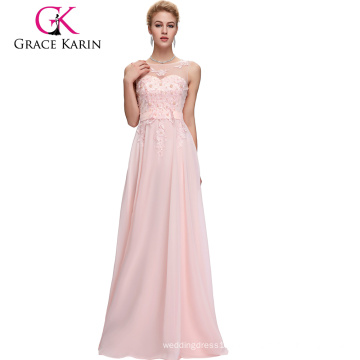 Grace Karin Ärmellos V-Back Hellrosa Chiffon Plus Size Abendkleid CL007555-1